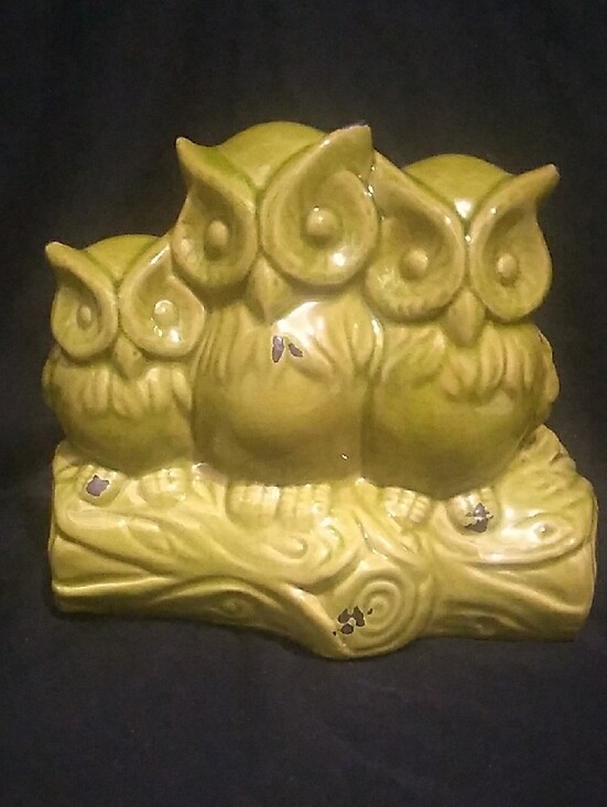 Other - Vintage Ceramic Trio of Owls Green Glaze  Figurine (B7)